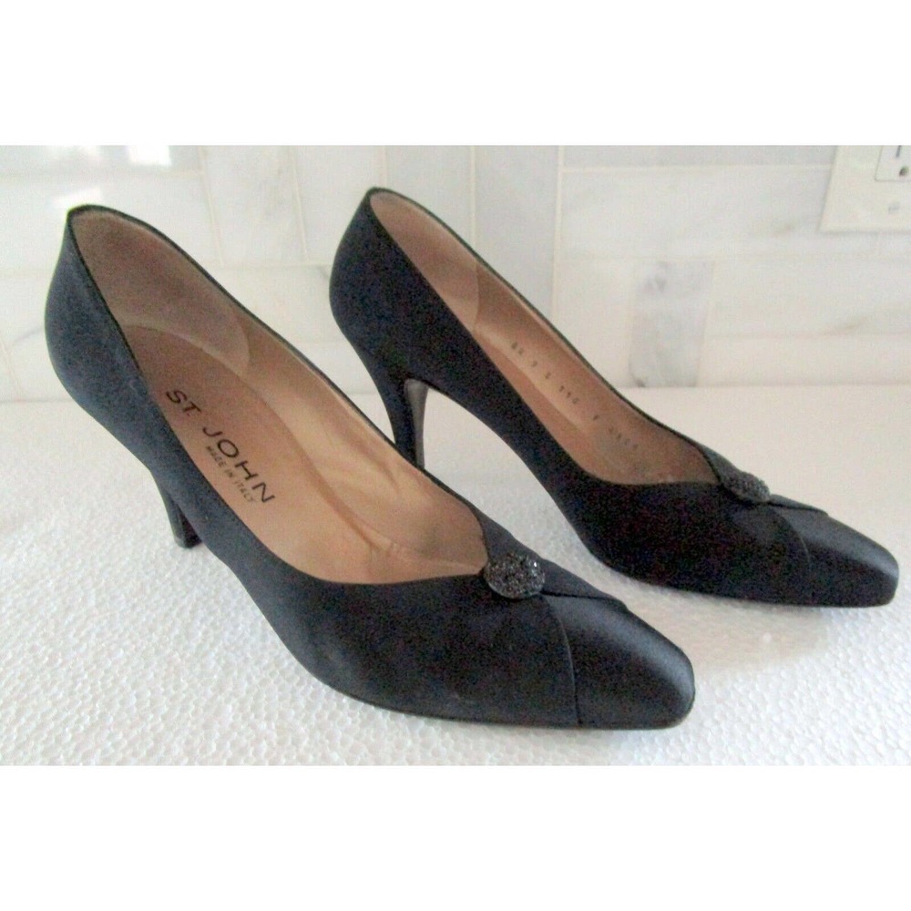 St. John Women's Heels Pumps Size 9 AA Black Rhinestone Jewel Made in Italy